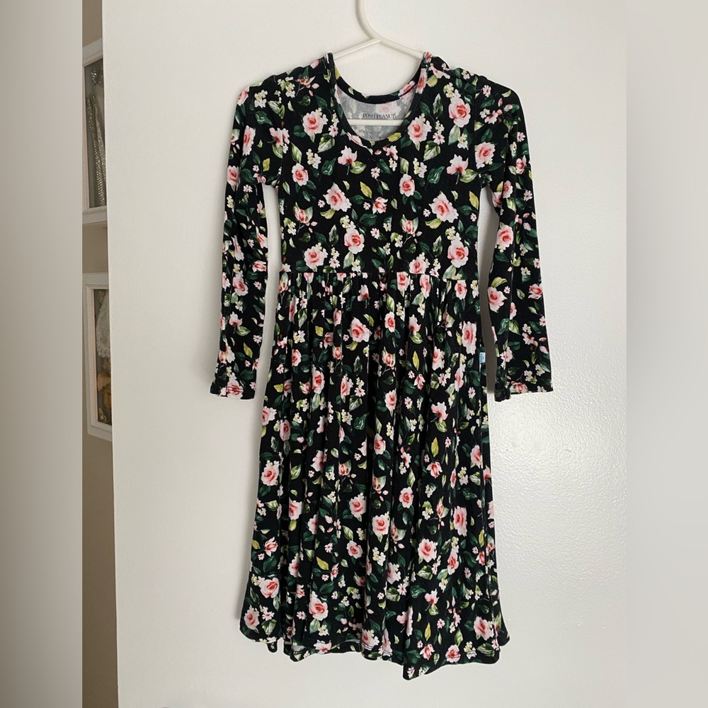 Euc Posh Peanut Little girls/Toddler dress black with pink roses size 4T